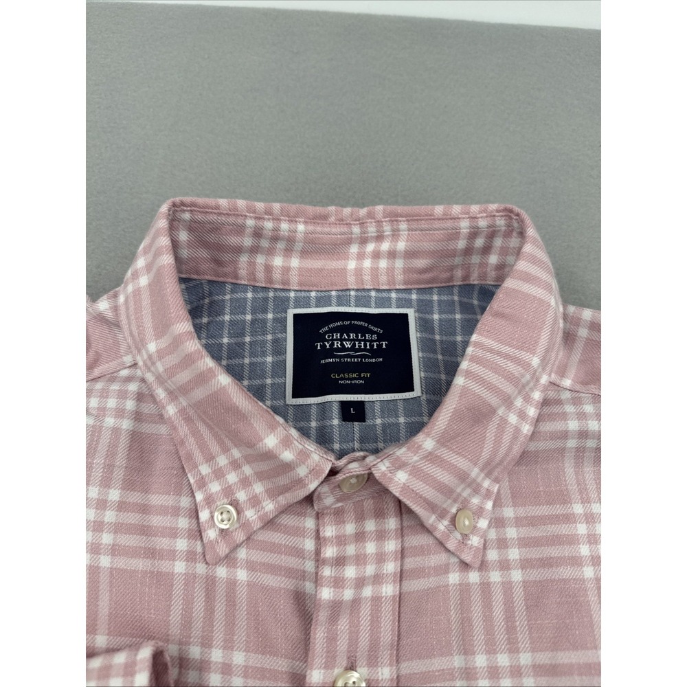 Charles Tyrwhitt Non-Iron Classic Fit Button Down Flannel Mens L Pink Plaid - Picture 4 of 9